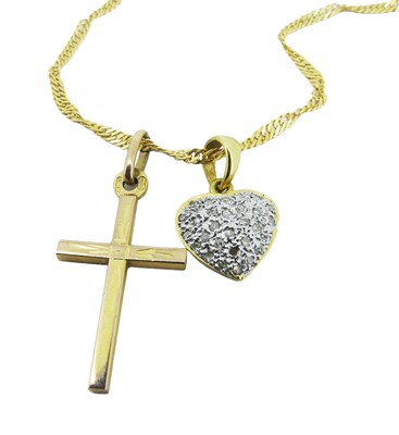 Lot 213 - Chain with Heart and Cross Pendant.