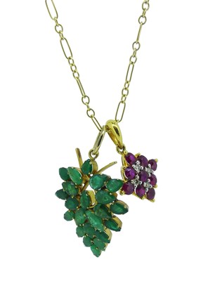Lot 205 - Emerald and Ruby Pendants With Chain.