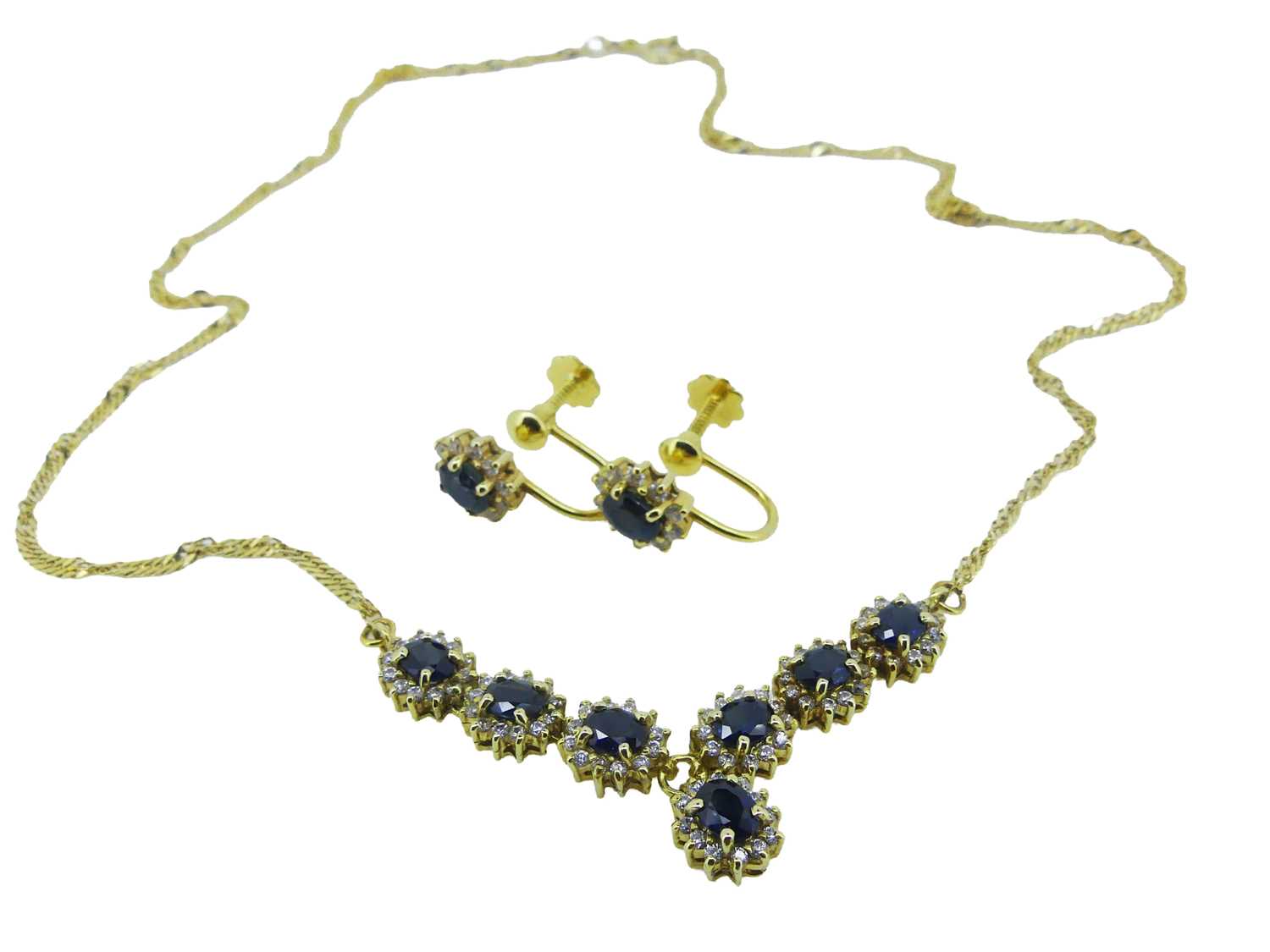 Lot 61 - Sapphire and Zirconia Necklace and Earrings.