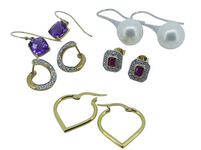 Lot 232 - A Collection of Gem Set Earrings.