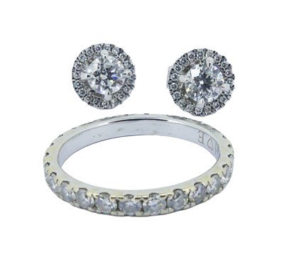 Lot 152 - Halo Studs and a Diamond Set Wedding Ring.