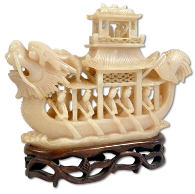 Lot 214 - Calcite Carved Dragon Boat