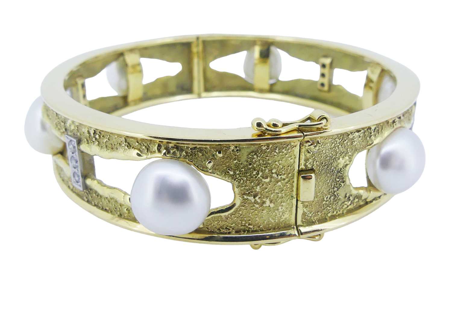 Lot 46 - Substantial Pearl and Diamond Bangle.