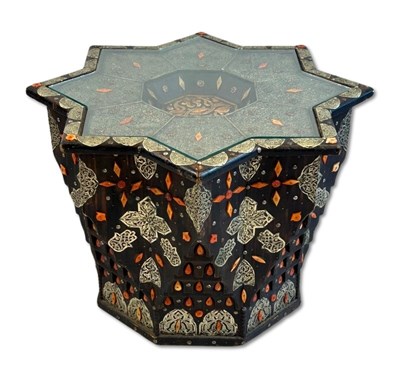 Lot 121 - Morrocan Star Shaped Glass Topped Table.