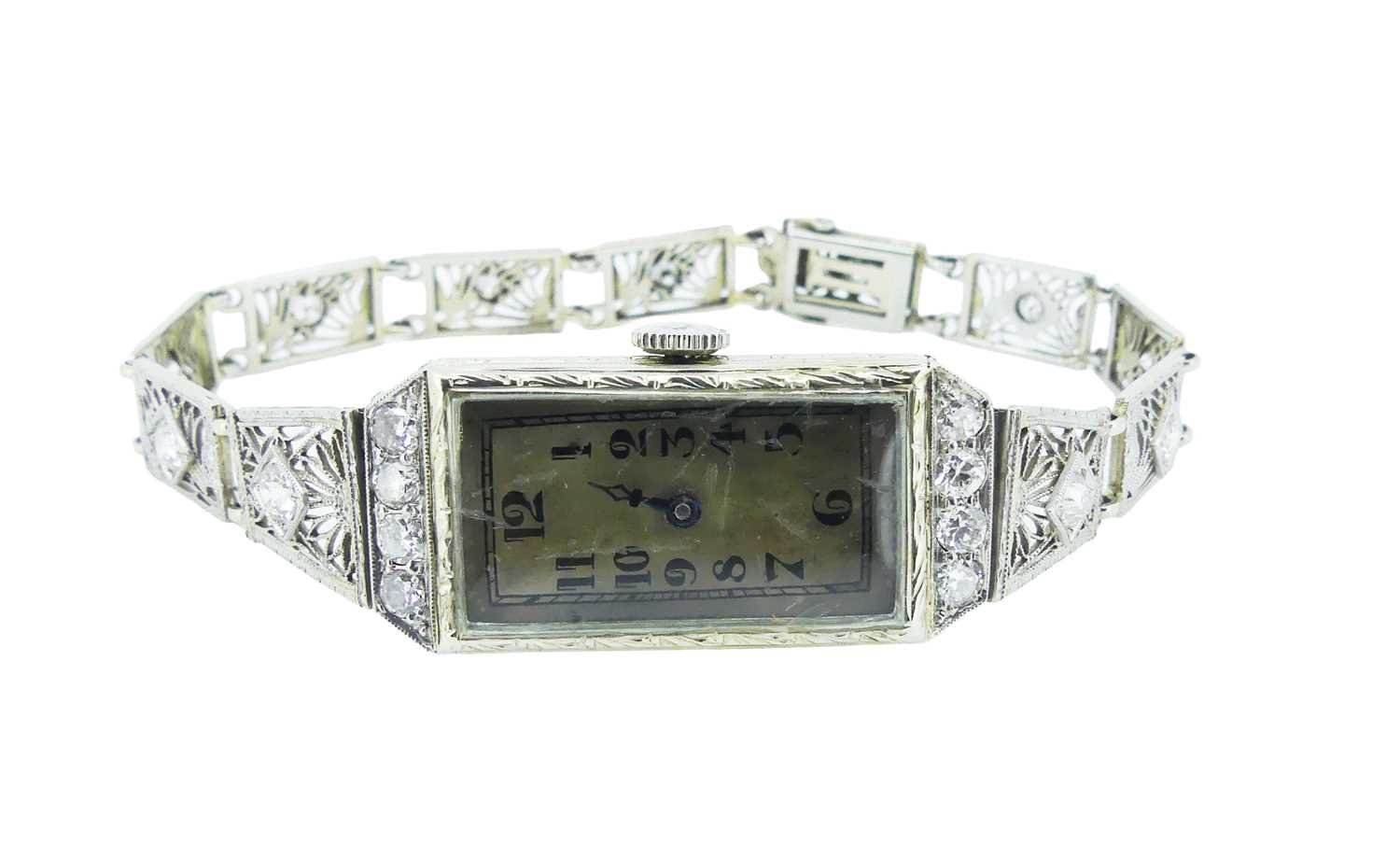 Lot 15 - A White Gold Bracelet Watch.