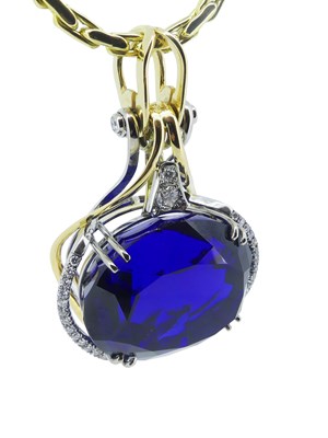Lot 107 - Spectacular Tanzanite and Diamond Pendant.