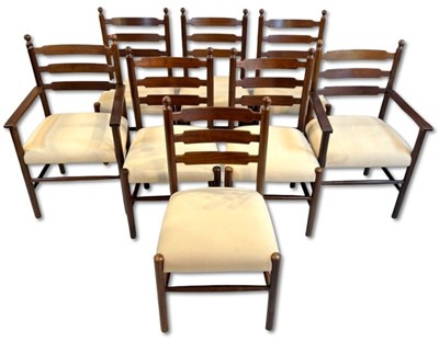 Lot 131 - Set of 8 Oak Ladder Back Dining Chairs.