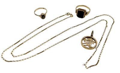 Lot 238 - Two Yellow Gold Rings, a Chain & a Pendant.