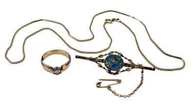 Lot 244 - 14ct Yellow Gold Diamond Ring, 9ct Yellow Gold Opal Brooch and 9ct Yellow Gold Chain.