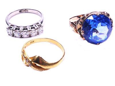 Lot 269 - Three Gold Dress Rings Two Mounted with Gemstones.