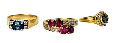 Lot 225 - A Collection of Three Yellow Gold Ladies Rings.