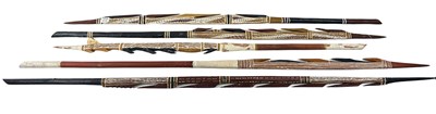 Lot 83 - North East Arnhem Land ochre decorated multi barbed spears collected late 1960s.