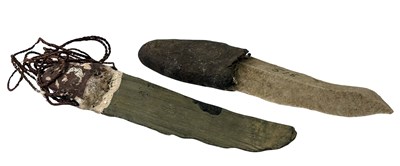 Lot 23 - Early Aboriginal Stone Knives , one with ochre design and bush string.