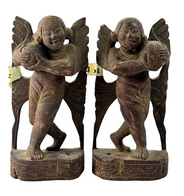 Lot 130 - Pair of Indonesian Carved Hardwood Angels.