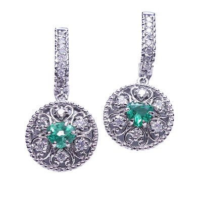 Lot 289 - Emerald and Diamond Earrings.